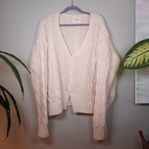 Three Times Cashmere Fine Wool Cable Knit Fisherman White Cardigan XL